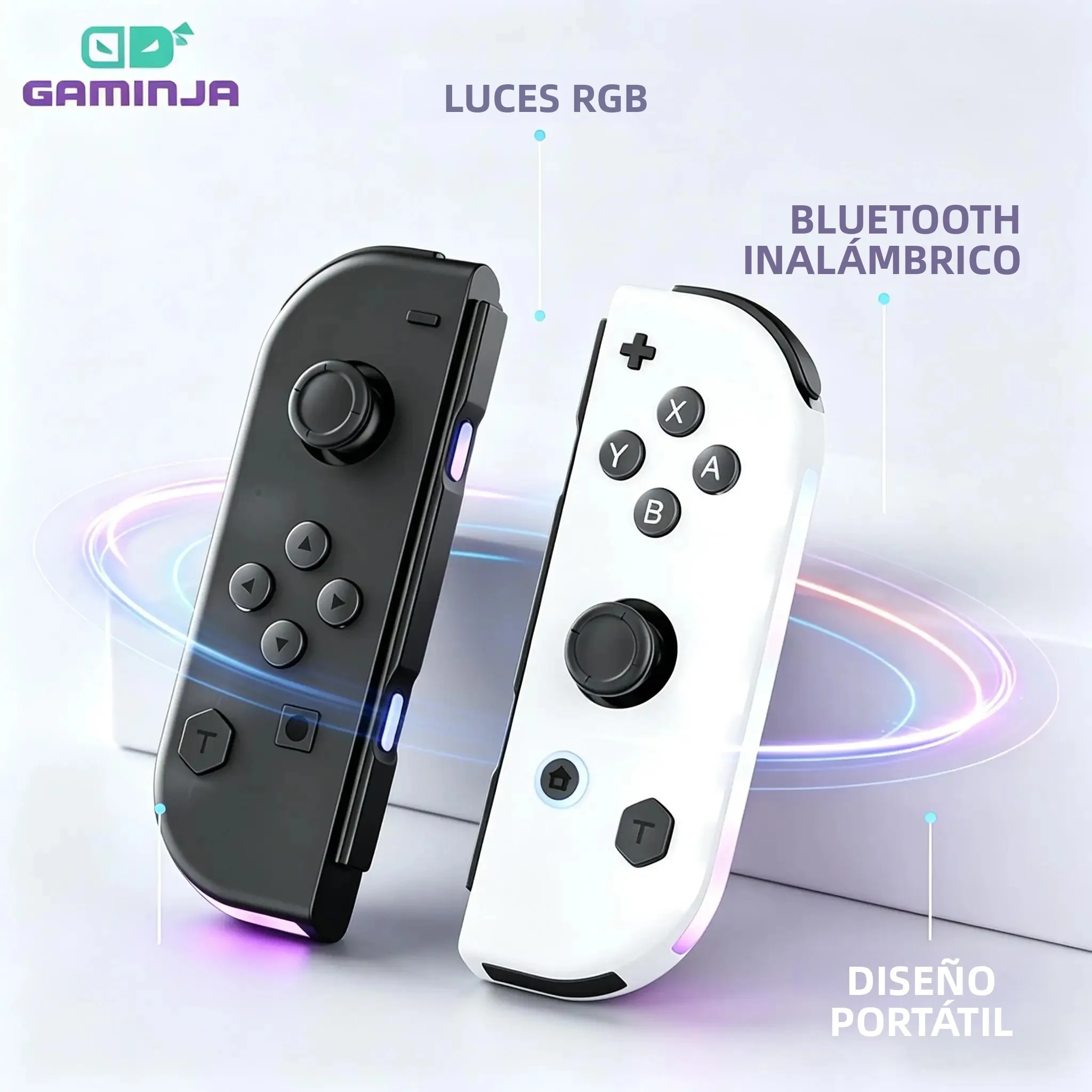GAMINJA Wireless Joy-Con Controller for Nintendo Switch RGB Backlight Dual Vibration High Precision Joystick Gamepad