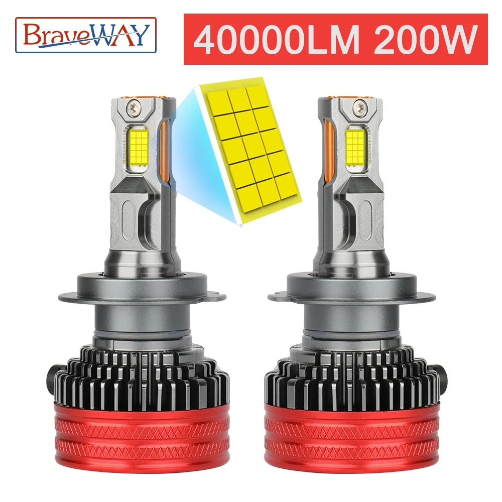 BraveWAY 가장 밝은 LED 헤드라이트 전구 H4 H7 9005 HB3 9006 HB4 H1 H11 LED Canbus 200W 6000K 40000LM 12V/24V