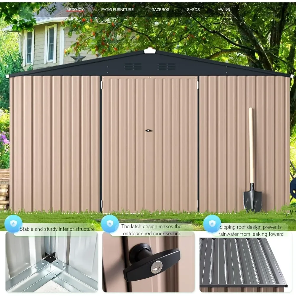 Storage Shed Ourdoor 12' x 10' , Extra Large Steel Yard Shed (116 Sq.Ft Land) Design of Lockable Doors, Utility and Tool Storage