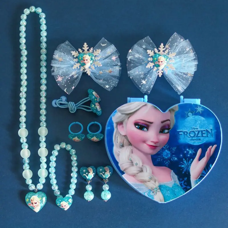10pcs Disney cartoon children necklace set headband bracelet ring earrings  frozen elsa princess hair accessories hairpin doll - AliExpress