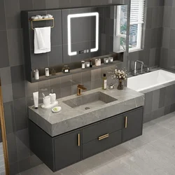 Light Luxury Rock Board Bathroom Cabinets Simple Modern Washbasin Smart Mirror Cabinet Bathroom Toilet Table Vanity Furniture