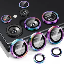Premium Metal Ring Camera Lens Protector with Glass for Samsung Galaxy S25 Ultra Case (Colorful - 04)