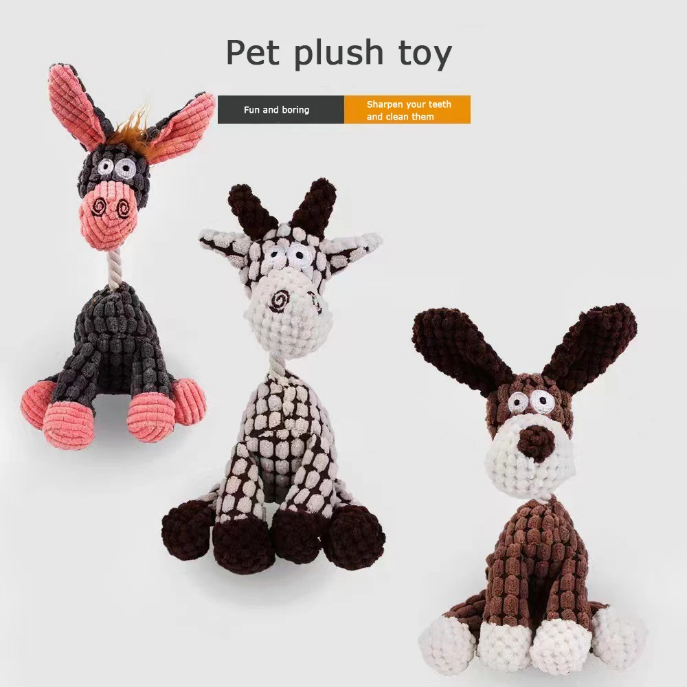 

Dog plush fun sound toy cartoon animal Donkey deer dog corduroy fabric grinding teeth bite resistant pet intelligence toy