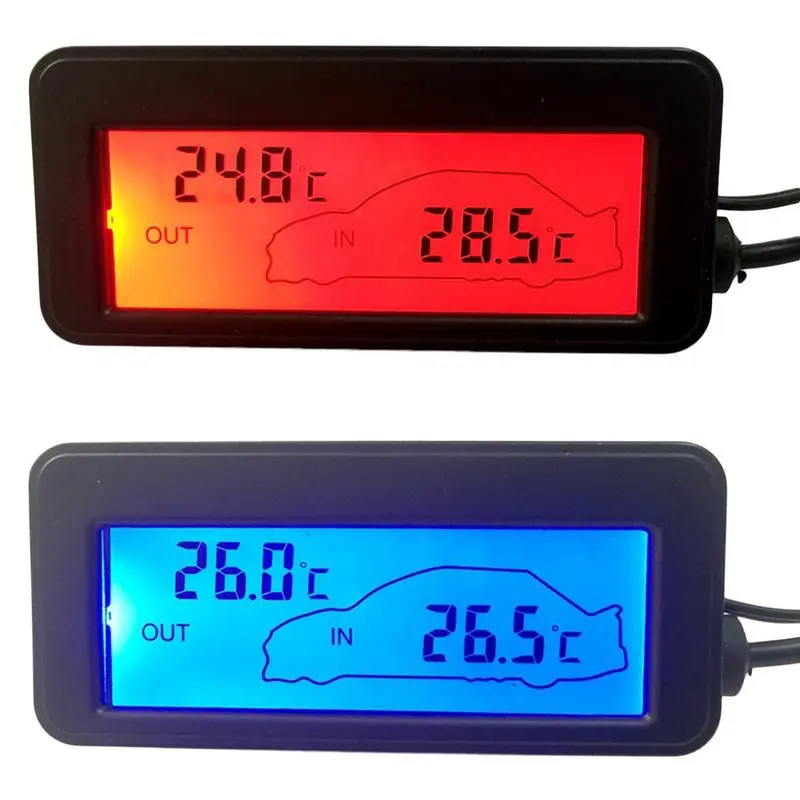 Car Thermometer 12v Digital Backlight LCD Car Inside And Outside Meter  Orange/Blue Backlight Digital Display Thermometer Battery - AliExpress