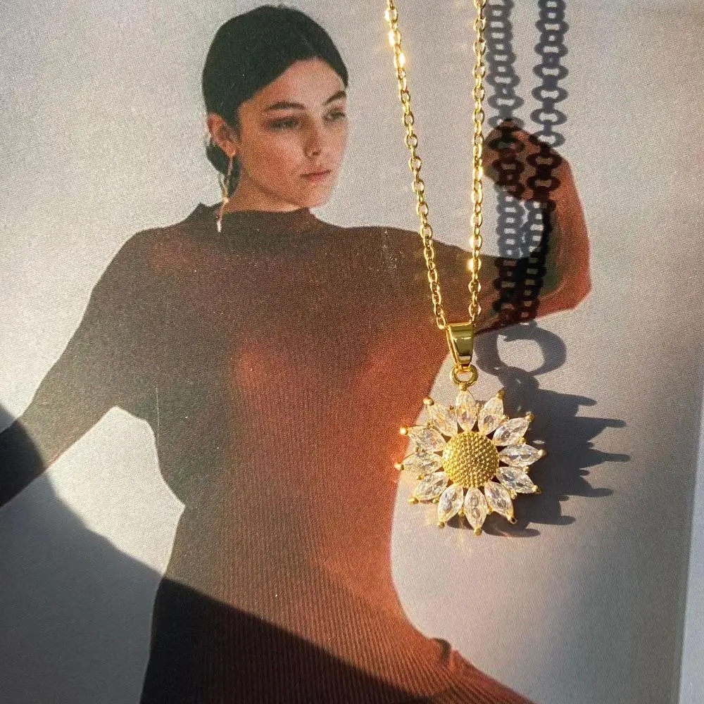 Stainless Steel Sunflower Necklace with Gift Box | Cubic Zirconia “I Love You Sunshine”... - SKU JPB00005 - UGI Packaging