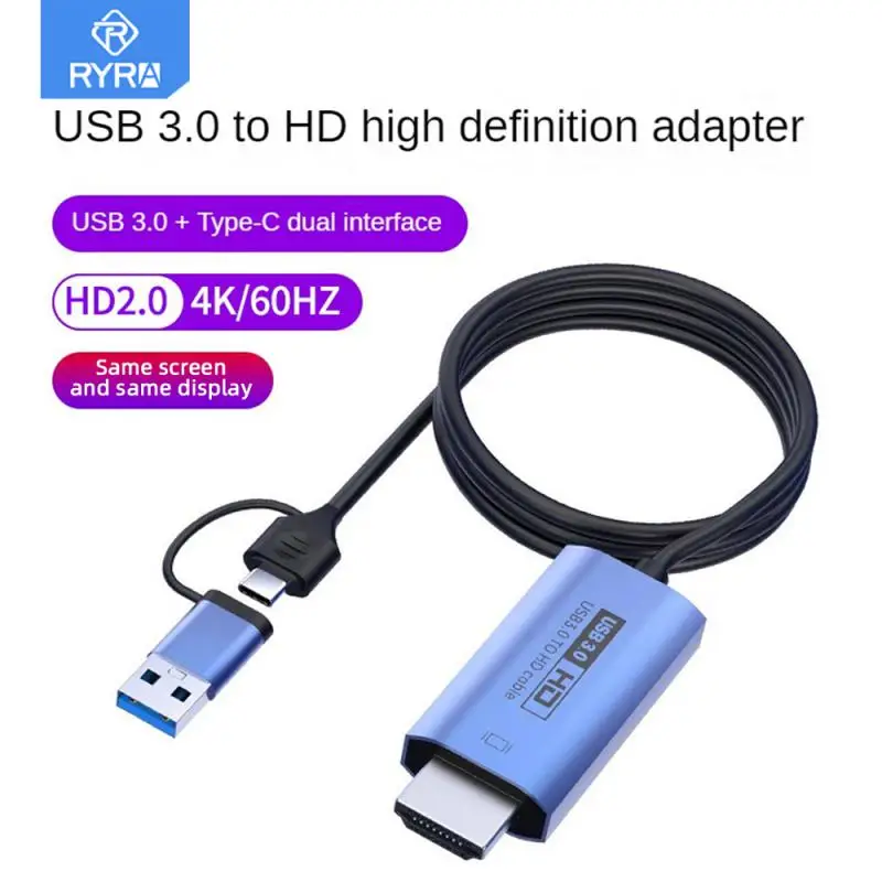 

RYRA 1080P USB 3.0 To HDMI Cable 4K 60Hz Type C To HDMI Converter Cable For MacBook PC Monitor HDMI Adapter USB Type C To HDMI