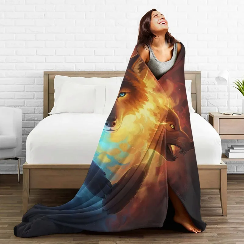

Wolf Ferocious Blankets Fleece Winter Animal Breathable Super Warm Throw Blanket for Home Outdoor Plush Thin Quilt
