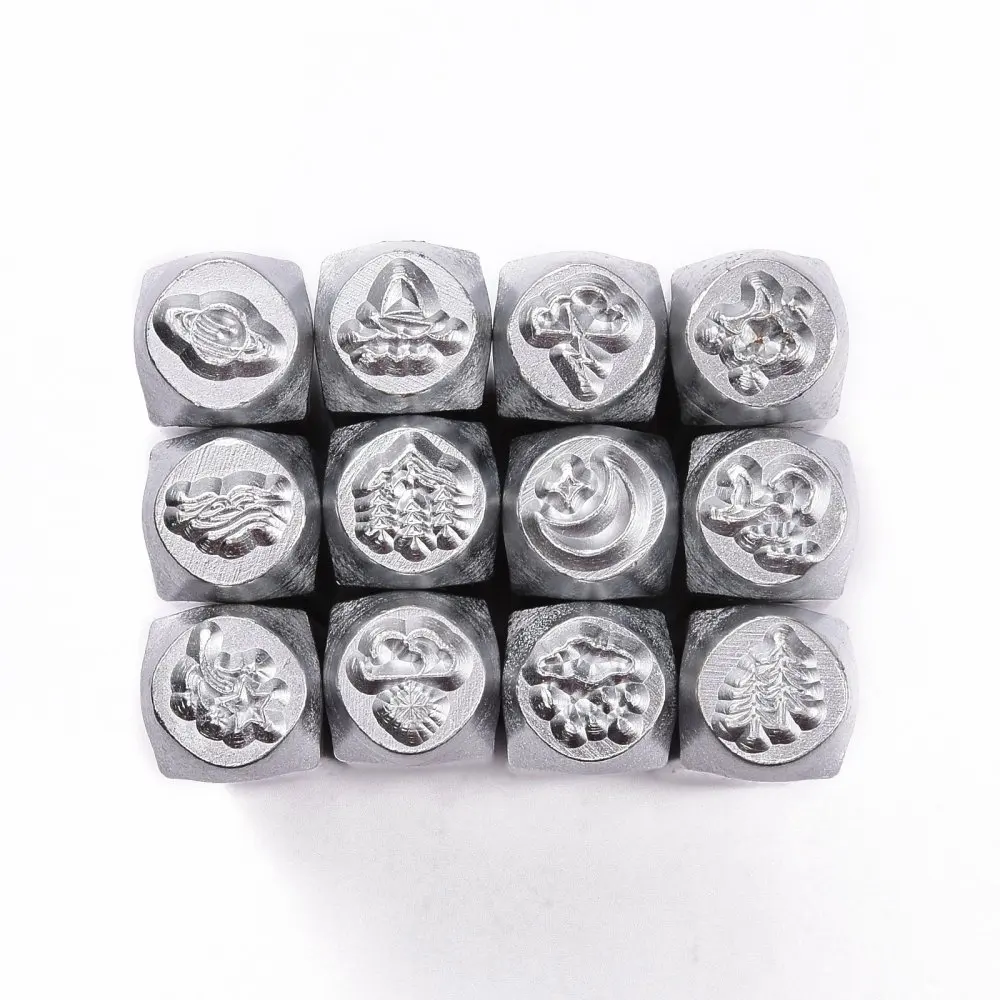 1Box Iron Metal Stamps for Imprinting Metal Plastic Wood Leather Natural Theme Pattern Platinum 65.5x10mm Pattern: 6mm 12pcs/box