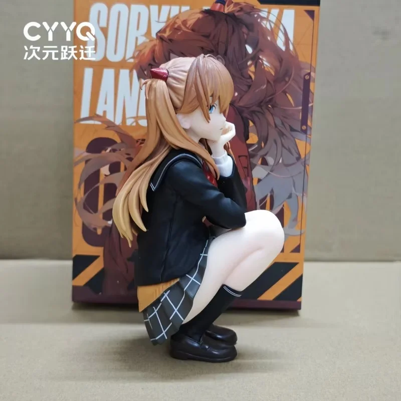 Anime Girl Asuka Squatting PVC Action Figure - Academic-Style Collectible Decor Toy, 10-11cm
