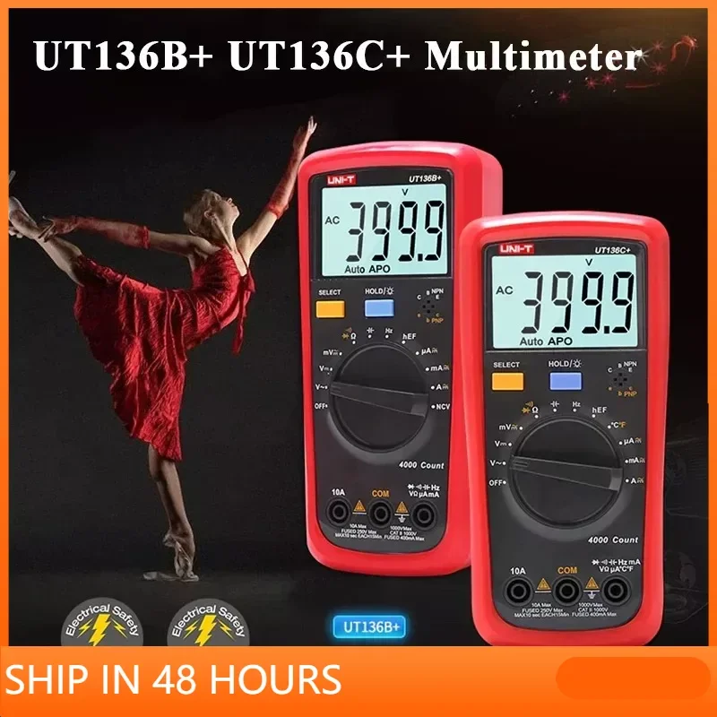 

UNI-T UT136B+/UT136C+ Pocket Auto Range Digital Multimeter AC DC Volt Current Meter Hz/Diode/Capacitance/hFE/NCV/Temperature