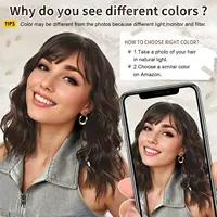 Perruque Synthétique Bouclée et Ondulée avec Frange pour Femme, Cheveux Bruns Naturels 5