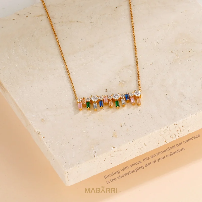 MABARRI Gold Pendant Necklace 14K Real Gold Plated Created Opal CZ Crystal Charm Adjustable Holiday Memorial Day Birthday Gift