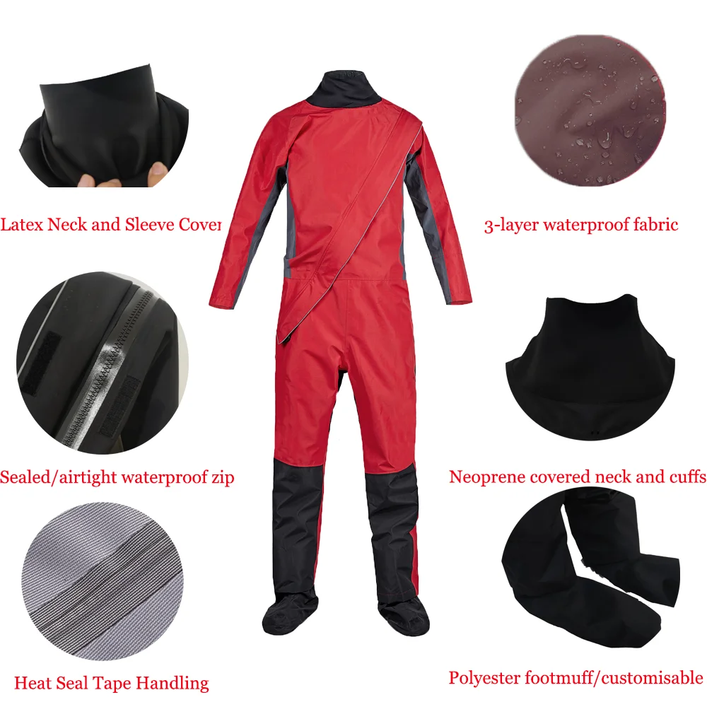 Men's Outdoor Sports Dry Suit Clothes, Latex Collar, Breathable, 3-Layer, Waterproof Material, Kayaking, Surfing, Paddling, M831