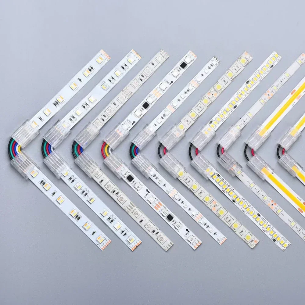 Conector de cubierta transparente sin soldadura, tira de luz LED de un solo Color, CCT, RGB, RGBW, RGBCCT, conectores de esquina, 2, 3, 4, 5, 6 pines, 5 piezas