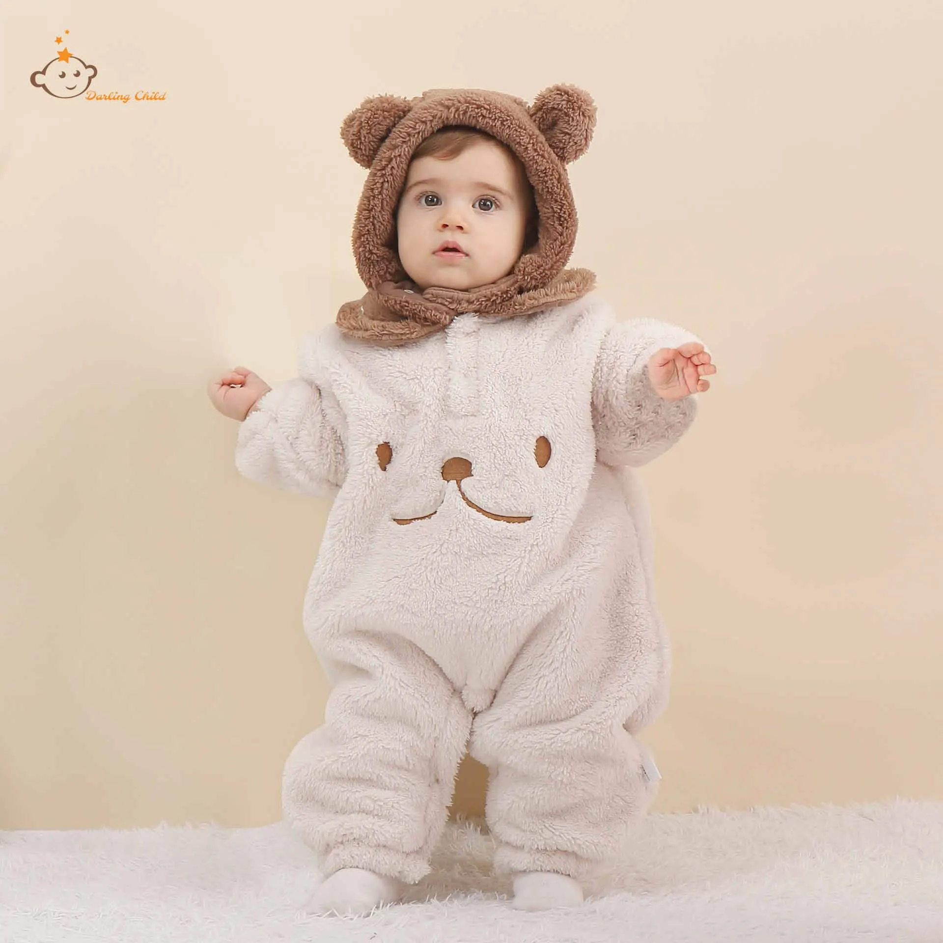 2023 겨울  롬퍼, 두꺼운 귀여운 곰 안감, 소년 점프수트,  소녀 후드 복장