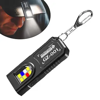 EDC Keychain Flashlight Mini LED Torch With Red Blue Side Lights Waterproof Anti-Fall Outdoor Emergency Daily Use Accessory