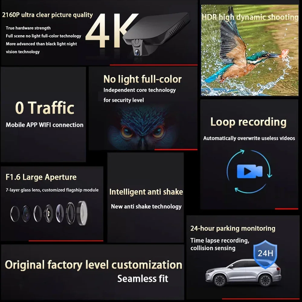 Wiifi 4K Dash Cam for Cadillac XT5 Buick Envision 2016-2023 DVR