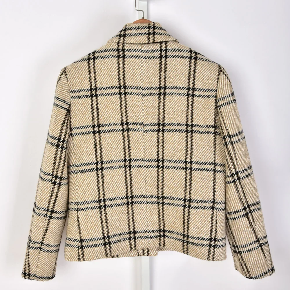 

Women Plaid Woolen Coat OL Autumn New Bow Decoration Loose Jacket With Pockets or A-line Skirt