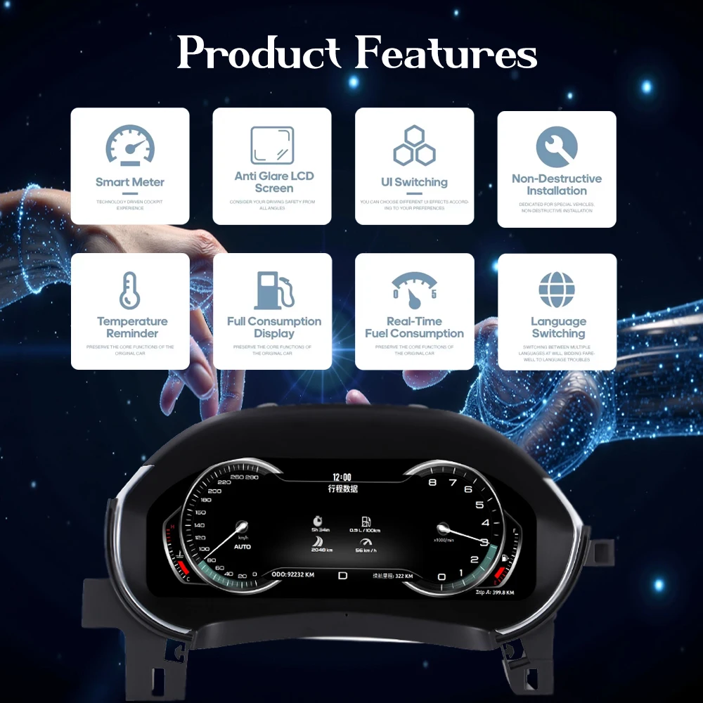 Pantalla LCD de 12.3" para el tablero de Nissan X-Trail 2014-2022, odómetro, velocímetro, cabina virtual, panel de instrumentos digital, CarPlay 3