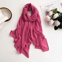 2025 Women Chiffon Hijab Scarf Premium Chiffon Muslim Hijabs Plain Good Stitching Maxi Wrap Musulman Femme Solid Color Shawls 5