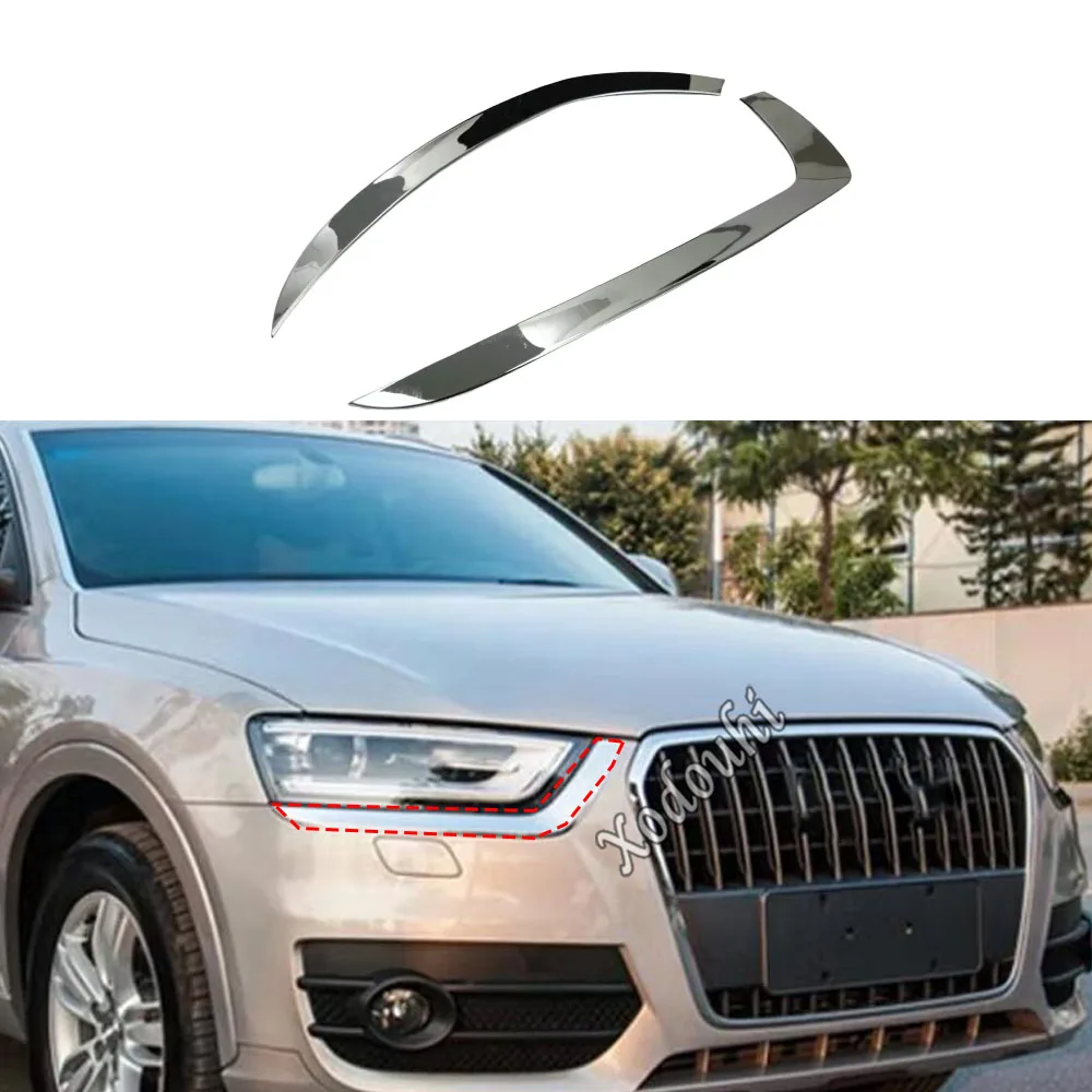 

Car Front Head Light Lamp Eyebrow Hood Molding Frame Stick ABS Chrome Trim Decoration 2PCs For Audi VW Q3 2013 2014 2015