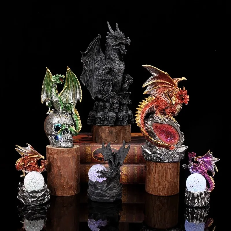 European Holy Dragon Battle Dragon Sculpture Base In Resina Lavica Uovo Di Dinosauro Luminoso Decorazione Di Halloween Regalo Per La Decorazione Della