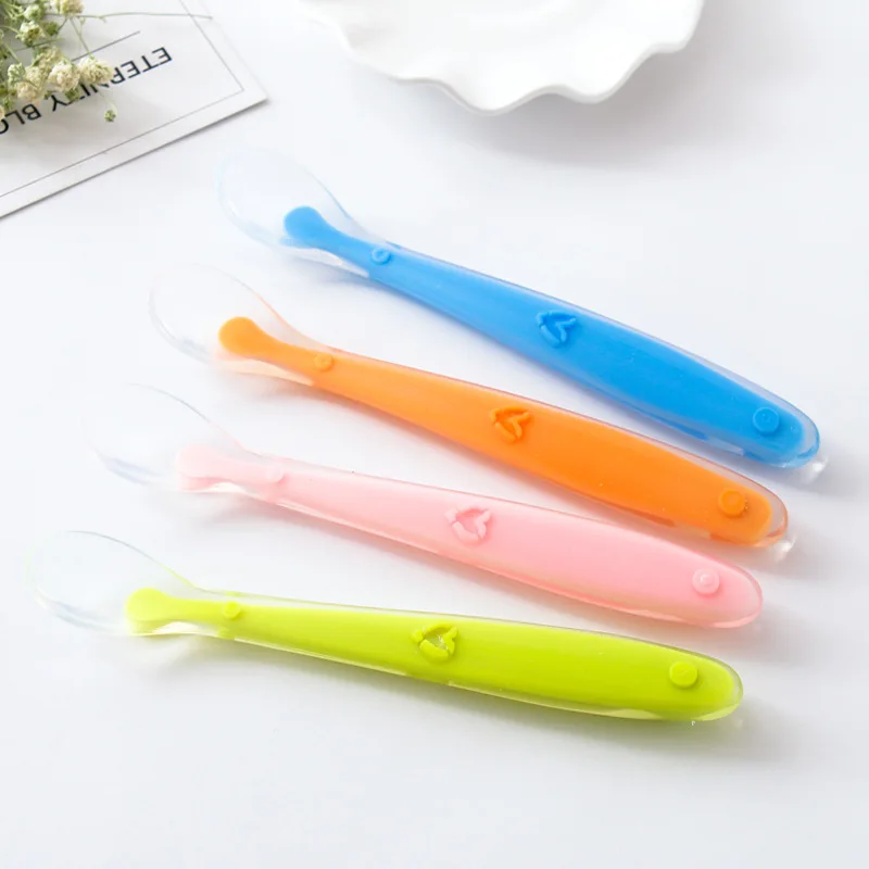 Baby Soft Silicone Spoon Candy Color Temperature Sensing Spoon Children Food Baby Feeding Dishes Feeder Appliance