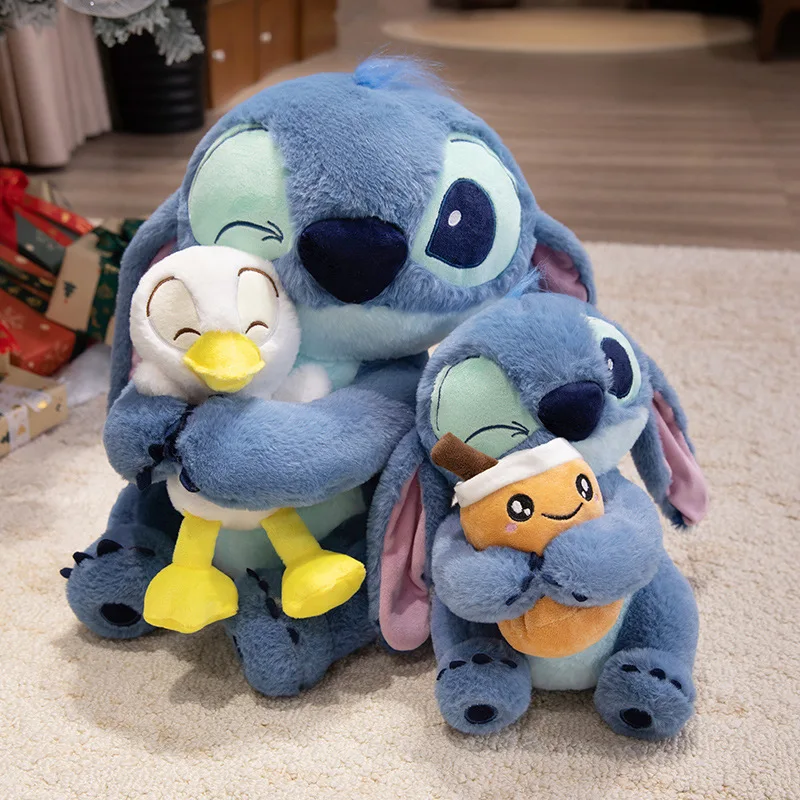 Cartoon  Big Size Lilo & Stitch Plush Toy Anime Lilo Stitch Hug Duck Plushies Stitch Hold Milk Tea Cup Stuffed Doll Pillow Gift