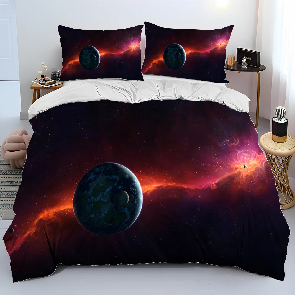 3D Space Fixed Stars Galaxy Earth Comforter Bedding Set,Duvet Cover Bed Set Quilt Cover Pillowcase,King Queen Size Bedding Set