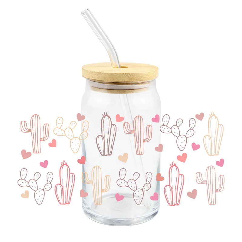 3D UV DTF Wraps Transfer Sticker for 16oz Libbey Glass Cup DIY Waterproof Wrap Transfers Decals For Coffee Cup Beer Glasses Mug