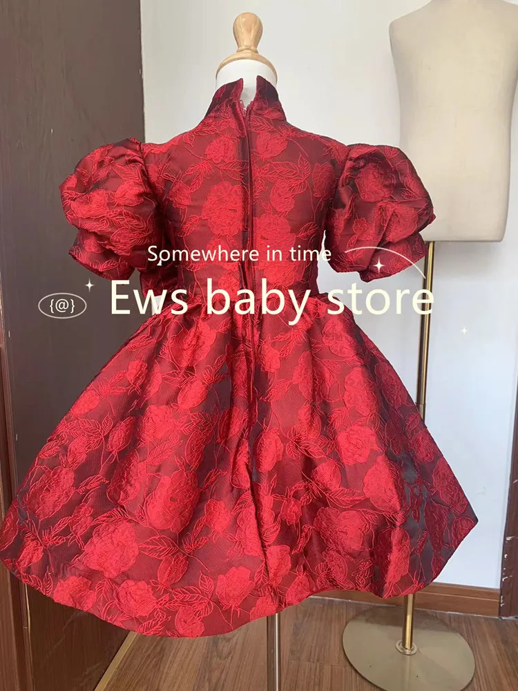 novas crianças vestido de noite arco design espanhol do vintage meninas aniversário baptismo festa natal vestidos vermelhos para eid