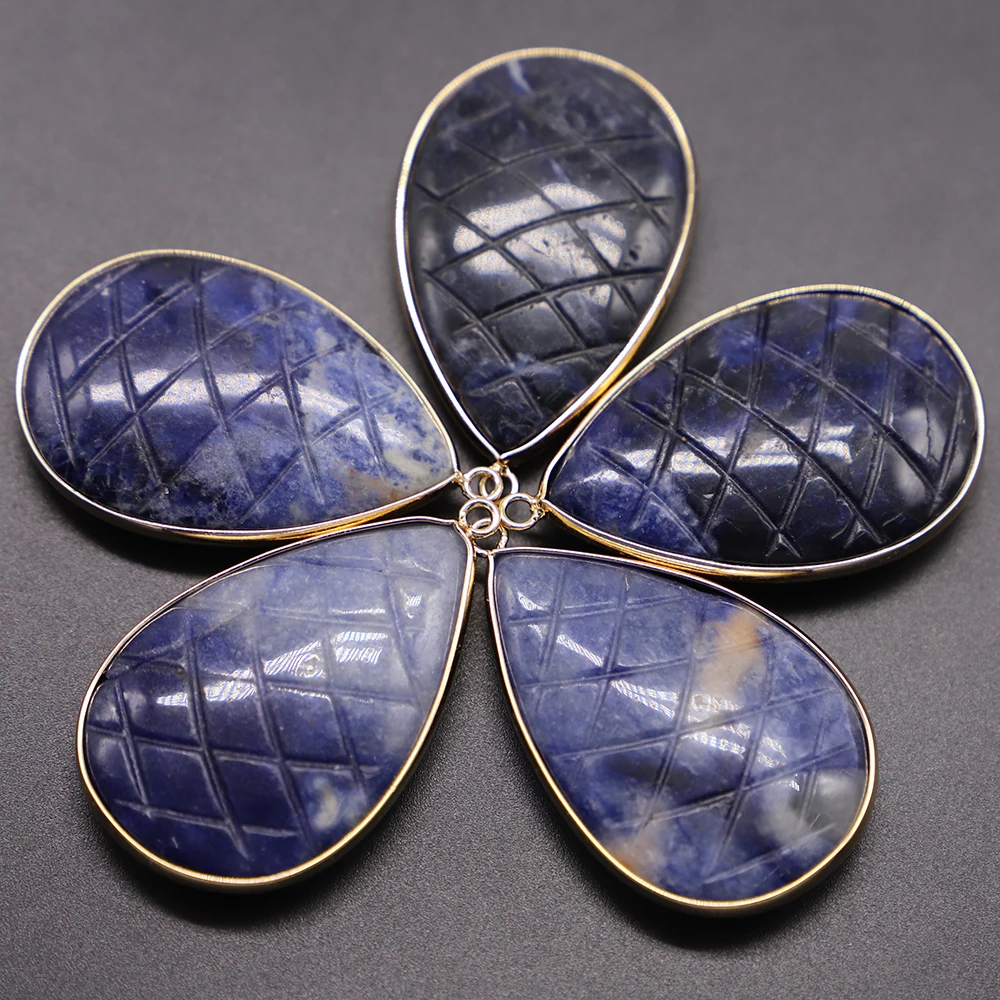 Charm Natural Tiger's Eye Stone Cut Bread Edge Pendants Water Drop Jewelry Handmade Earrings Necklace Accessories Wholesale 6Pcs