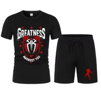 Men's Black Roman Reigns Levels Above T-Shirt Shorts Set Summer Short Sleeve Man Overiszed Suits 2024 New Fashion Clothing Sets 2