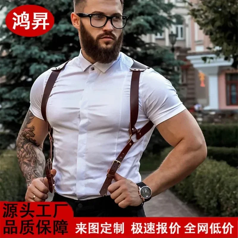 Suspenders Men's Pants Leather Adjustable Backpack Suspenders Men's Shoulder Straps Fashion Adult Belt