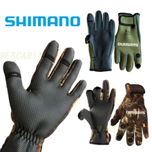 Shimano-guantes de pesca impermeables para hombre, ropa de pesca térmica y transpirable, con tapa de tres dedos, antideslizantes