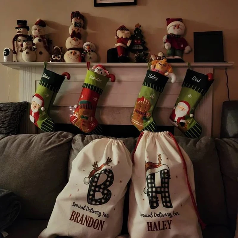Gepersonaliseerde vrolijke kerstcadeauzak met trekkoord, aangepaste kerstfeestdecoratie, accessoires, cadeau voor kinderen, meisjes, jongens, speelgoedzakken_voghion.com