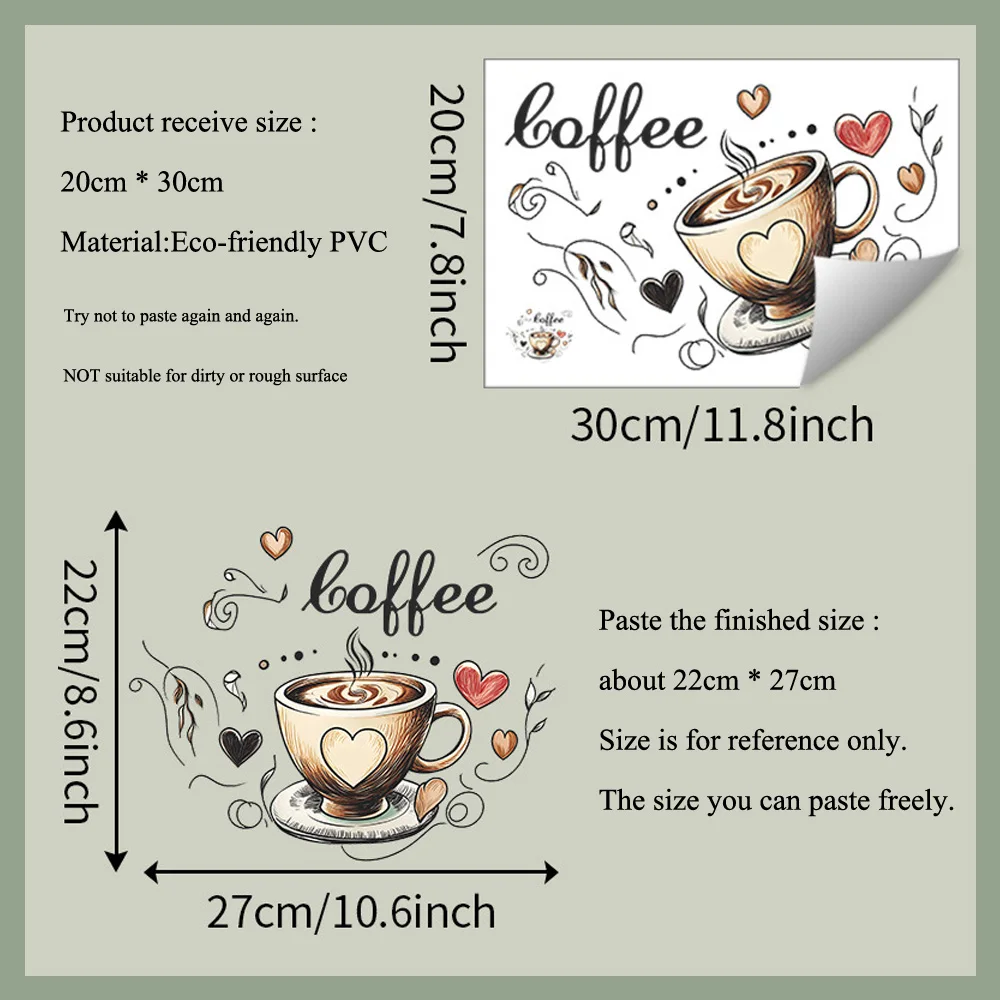 Wall Stickers Creative Love Coffee Cup Wall Stickers For Cafe Background Decoration Wallpaper Kitchen Beautify Home Decor Self-adhesive Decals
