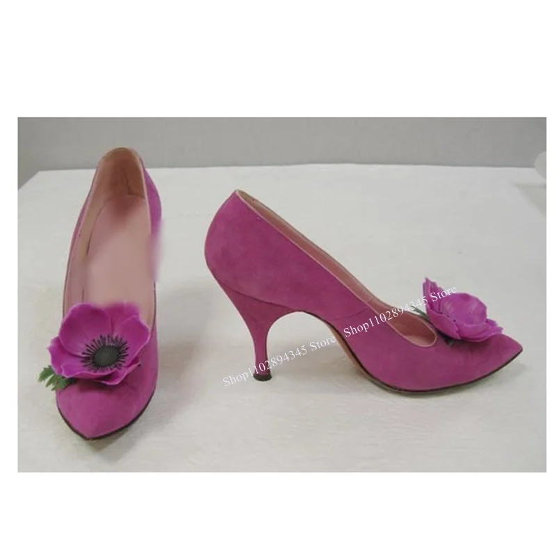 

Purple Flower Slip On Pumps Thin High Heel Shallow Pointed Toe Fashion Sexy Novel Western Summer Woman Shoes Zapatillas Mujer