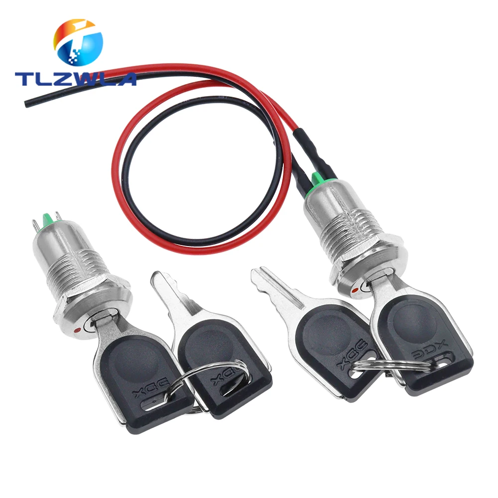 1PCS 12mm Zinc Alloy Electronic Key Switch with 2 Keys ON OFF Phone Lock Security Power Button Tubular Terminals 2 Position 1A
