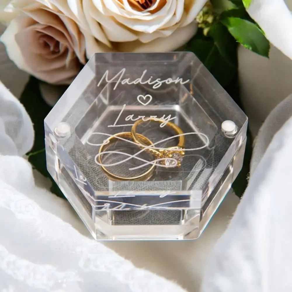 Personalized Wedding Gift Acrylic Ring Box Transparent Jewelry