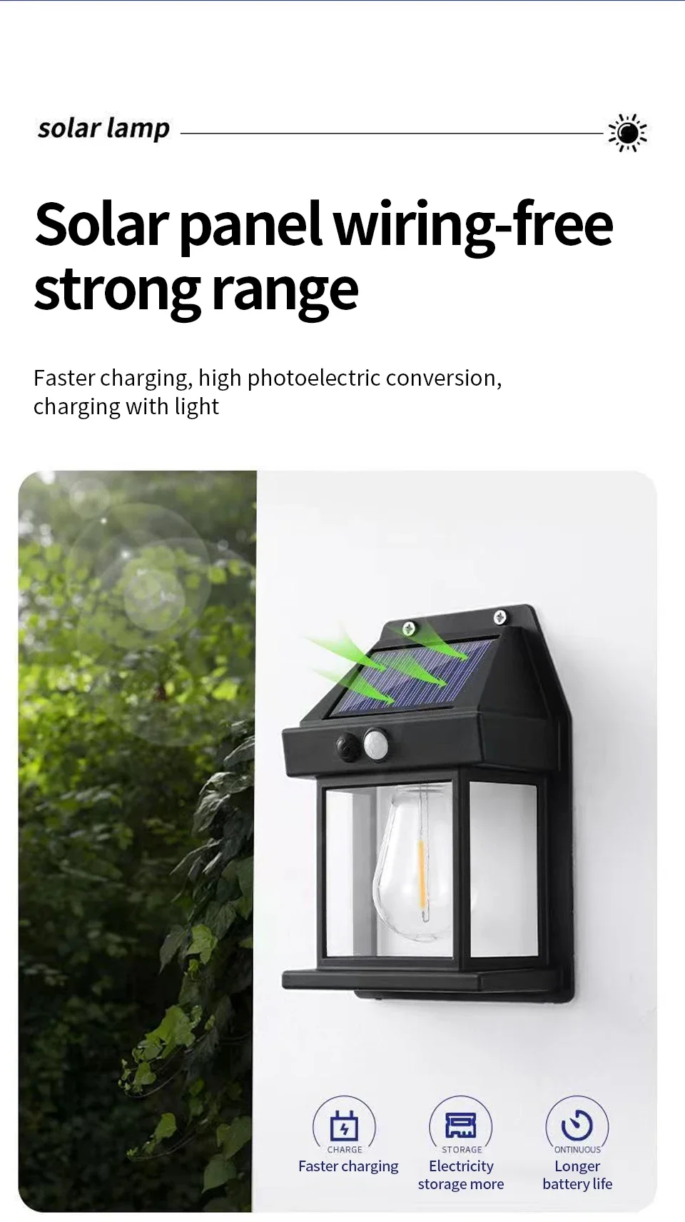 Description Picture 4 of itemSolar Tungsten Light Human Infrared Sensing Wall Lamp 3 Lighting Modes Waterproof Patio Porch Garage Courtyard Garden Decor