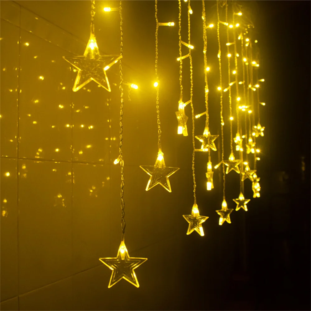 thumbnail image 1 of Star Led Curtain Light 96 Leds 8 Twinkle Modes Waterproof Icicle Lights 16/19 Drops for Balcony,Patio,Wedding Decoration, 1 of 5