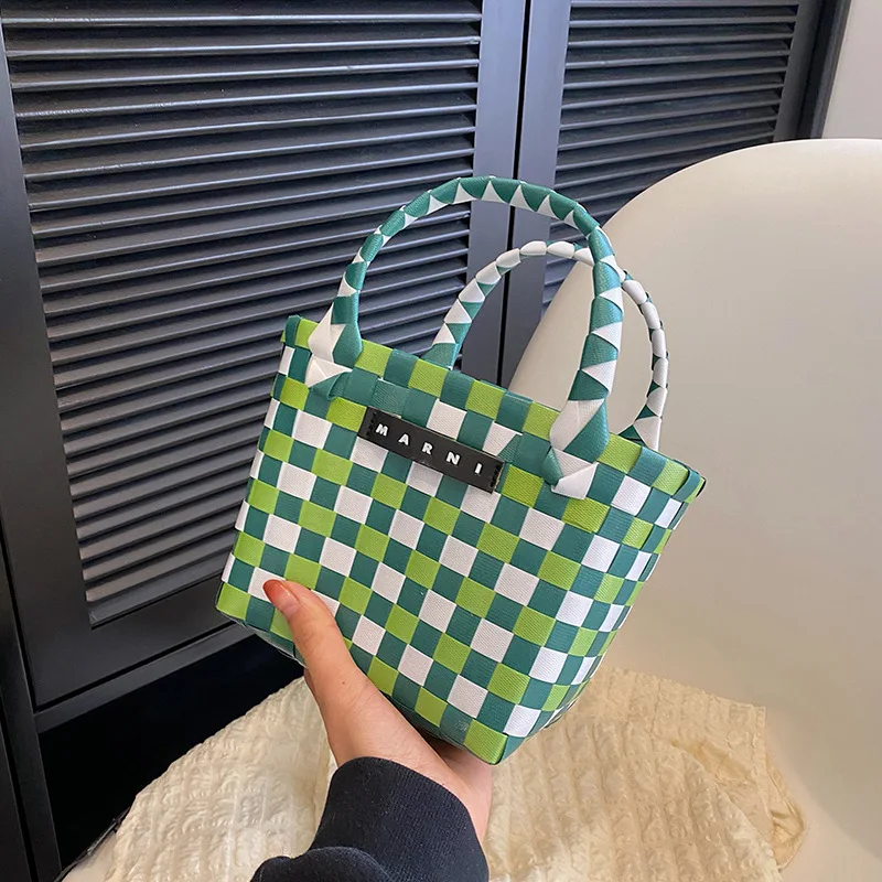 

Brand Design Shopping Bags Women's Woven Handheld Vegetable Basket Mother's Bag Vertical Style Beach Holiday Waterproof Handbags