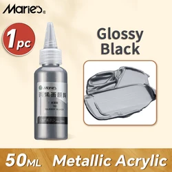 50ml Metallic Acrylic Paint - Pearlescent Shiny Pigments in Golden Slivery for DIY Art and Craft Projects (Glossy Black)
