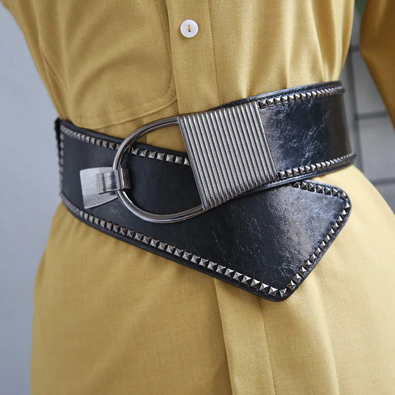 Luxury Ladies Wide Belt Elastic Vintage Buckle Leather Wide Fashion Wild Pin Buckle Women's Belt Waist Seal Belt  Dress Belt