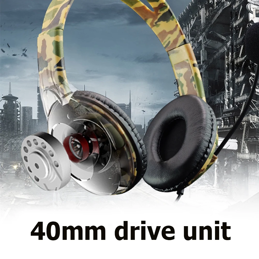 Wired Camouflage Gaming Headset 3.5mm Plug Over-Ear Headphone with Mic Volume Control Gaming Headphone for PS4/Laptop/Computer