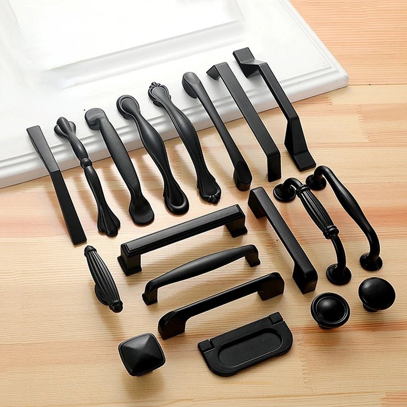 

10PCS American Style Black Cabinet Handles Solid Aluminum Alloy Kitchen Cupboard Pull Drawer Knobs Furniture Handle Hardware