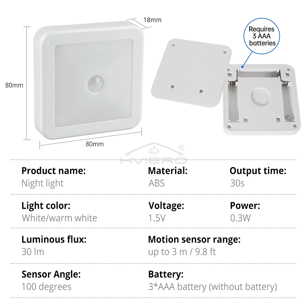 Motion Controlled Human Body Sensor LED Night Light Smart Battery Operated WC Bedside Lamp For Room Hallway Pathway Home Light 4