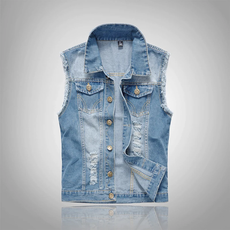 

2023 New Men Vest Washed Denim Sleeveless Jackets & Coats Men's Clothing Spring Ripped Jeans Waistcoat Man Vests Jacket MY101