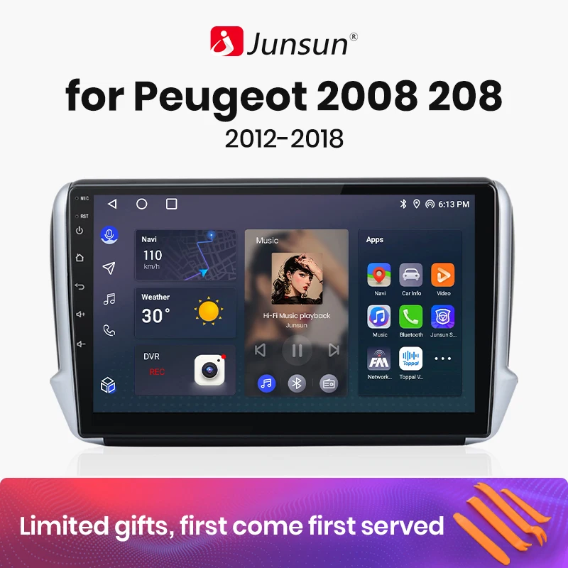 

Junsun V1 AI Voice Wireless CarPlay Android Auto Radio for Peugeot 2008 208 2012 - 2018 Car Multimedia autoradio